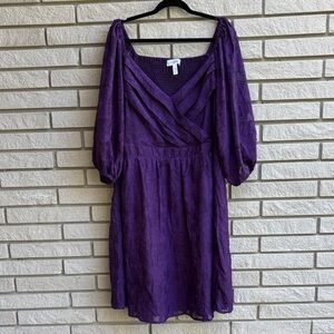 Addition Elle Purple Balloon Sleeve Monochrome Floral Dress Sz 3X